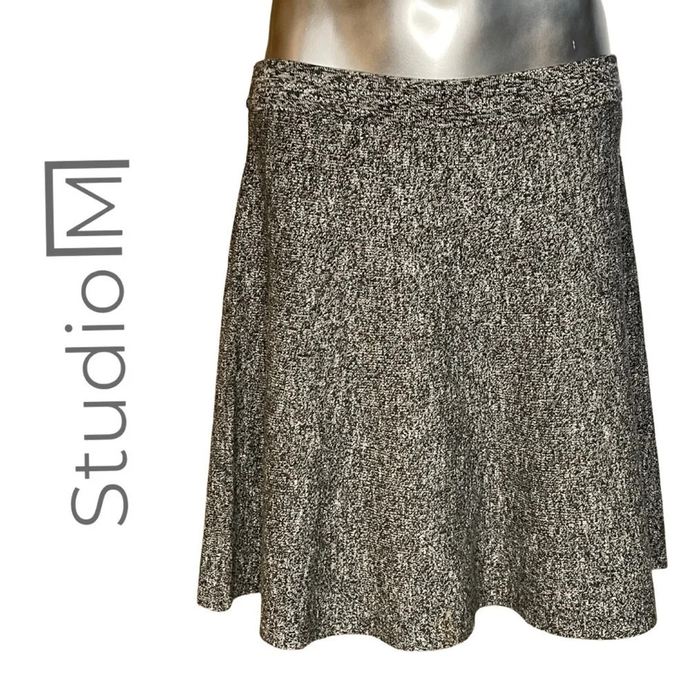 🛍️3/$40 Studio M Knit  Circle Skirt Taupe Black Pull On Skirt w Waistband Medium